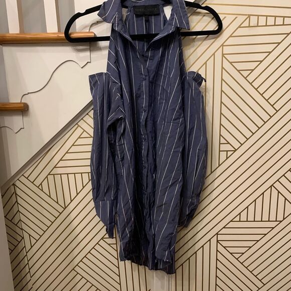 Kendal + Kylie Cold Shoulder Striped Button Down NWT - Picture 2 of 6